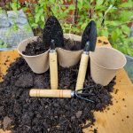 small gardening tools with biodegradable pots